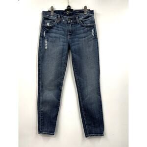 7 For All Mankind Roxanne Cropped Mid Rise Distressed Denim Blue Jeans Size‎ 26